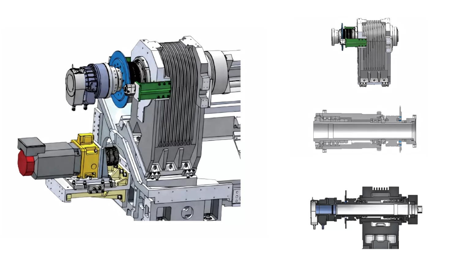 CNC lathe spindle assembly with the chuck mounting face and through bore