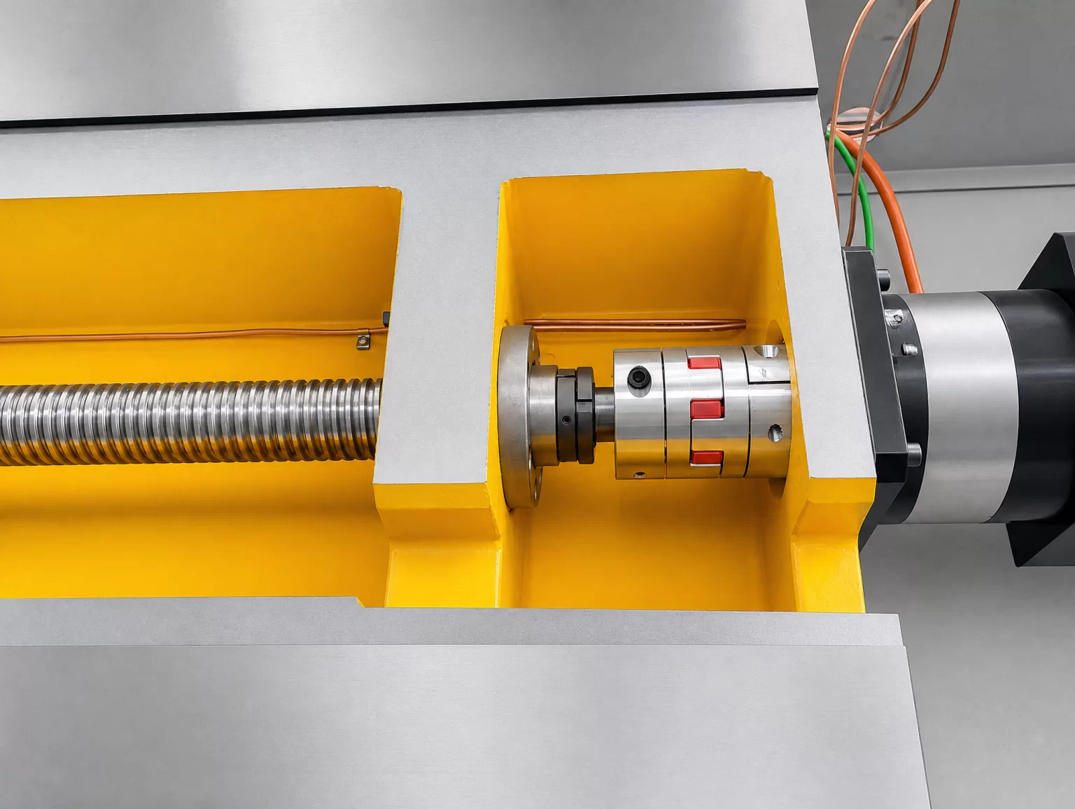 Ball screw and nut assembly for a vertical CNC lathe before fitting