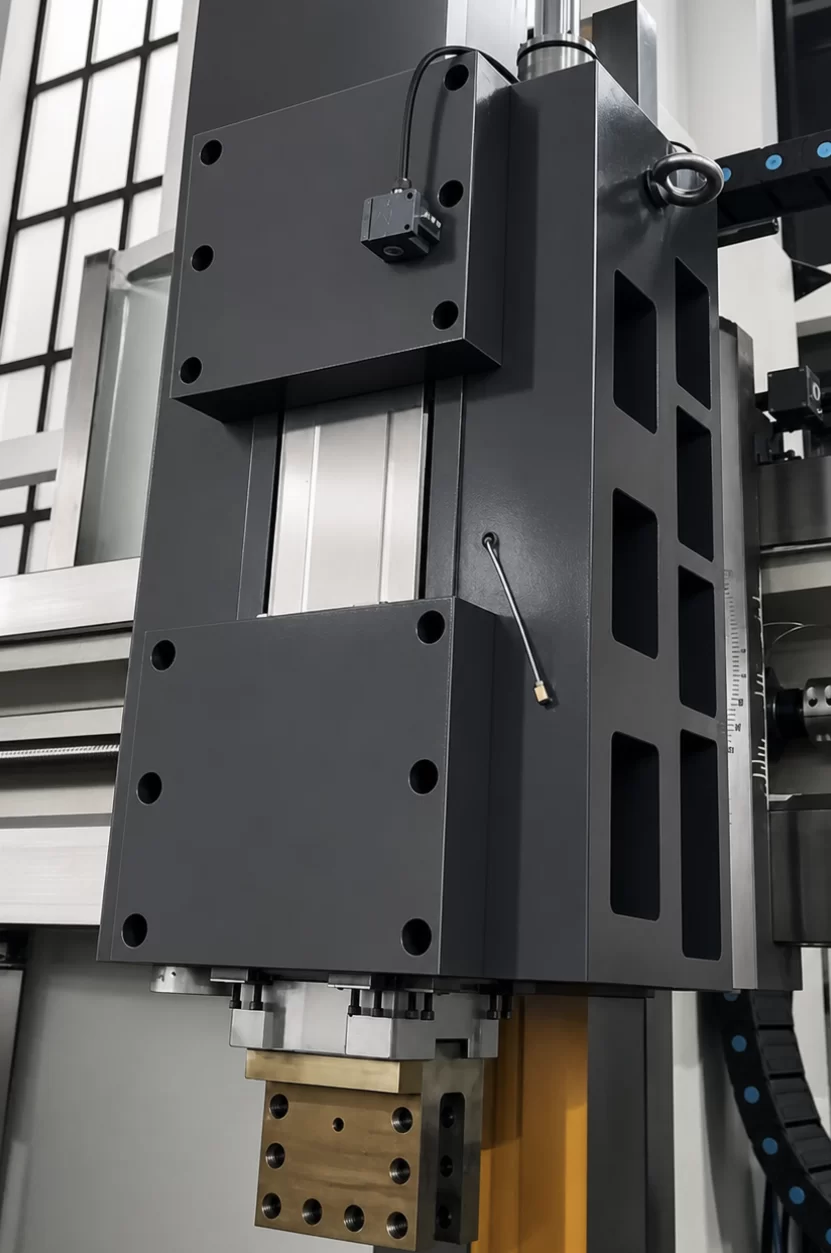 Vertical tool turret assembly for a CNC lathe shown as a separate option module