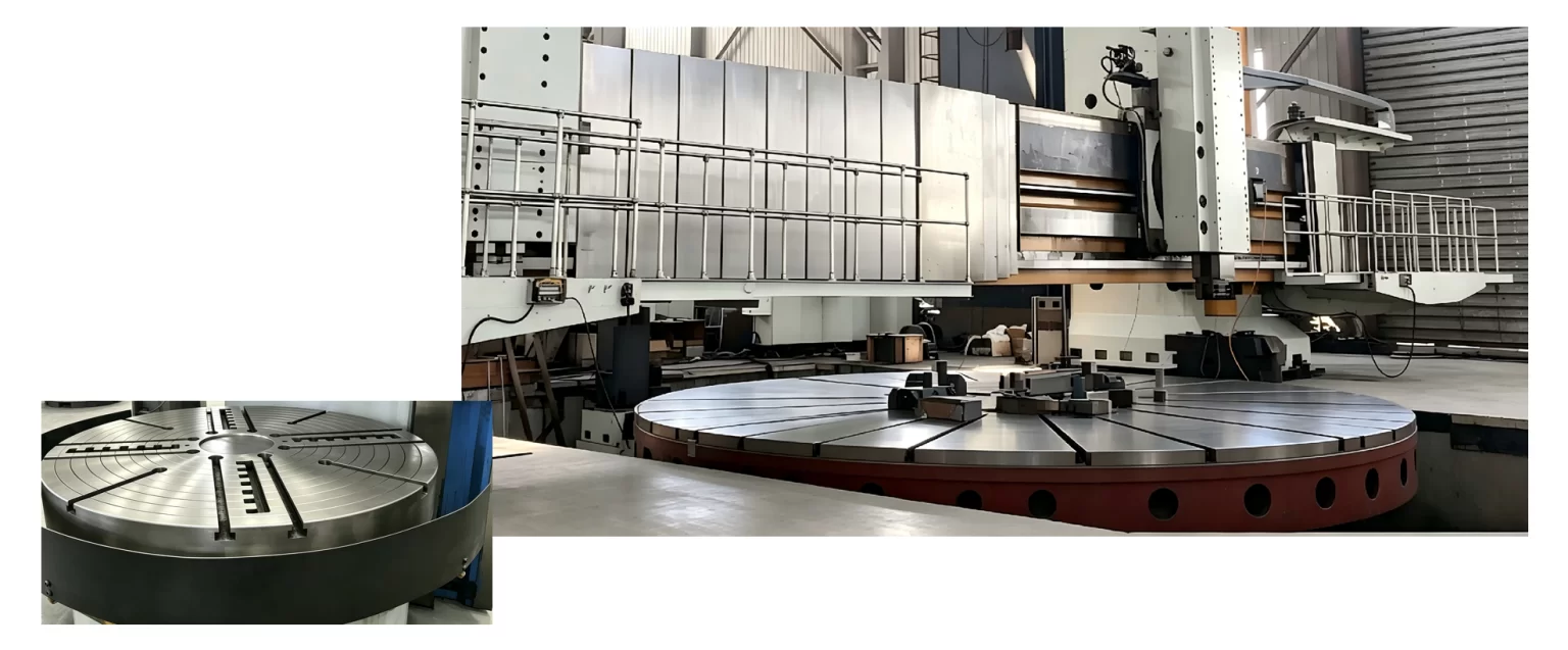 Vertical lathe rotary table with clamping positions for large diameter workpieces
